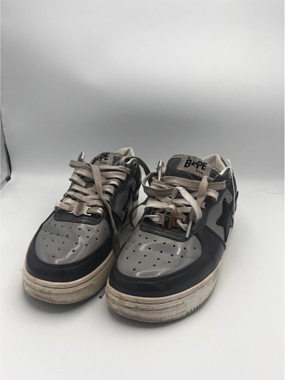 Bape Bapesta 3 Gray and White Sneakers.